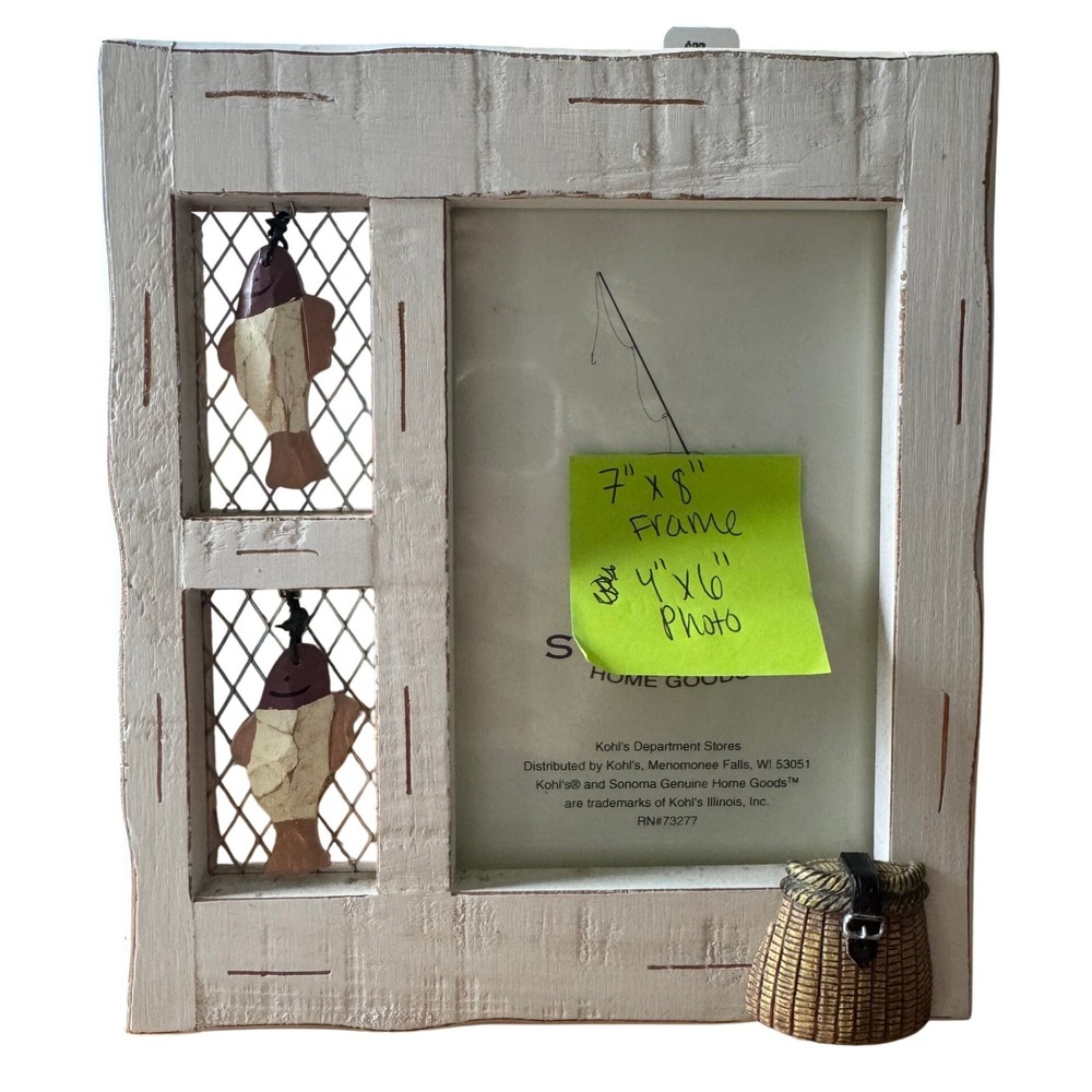 Sonoma Goods for Life Fishing Picture Frame Rustic Wood 4x6 Distressed‎ White